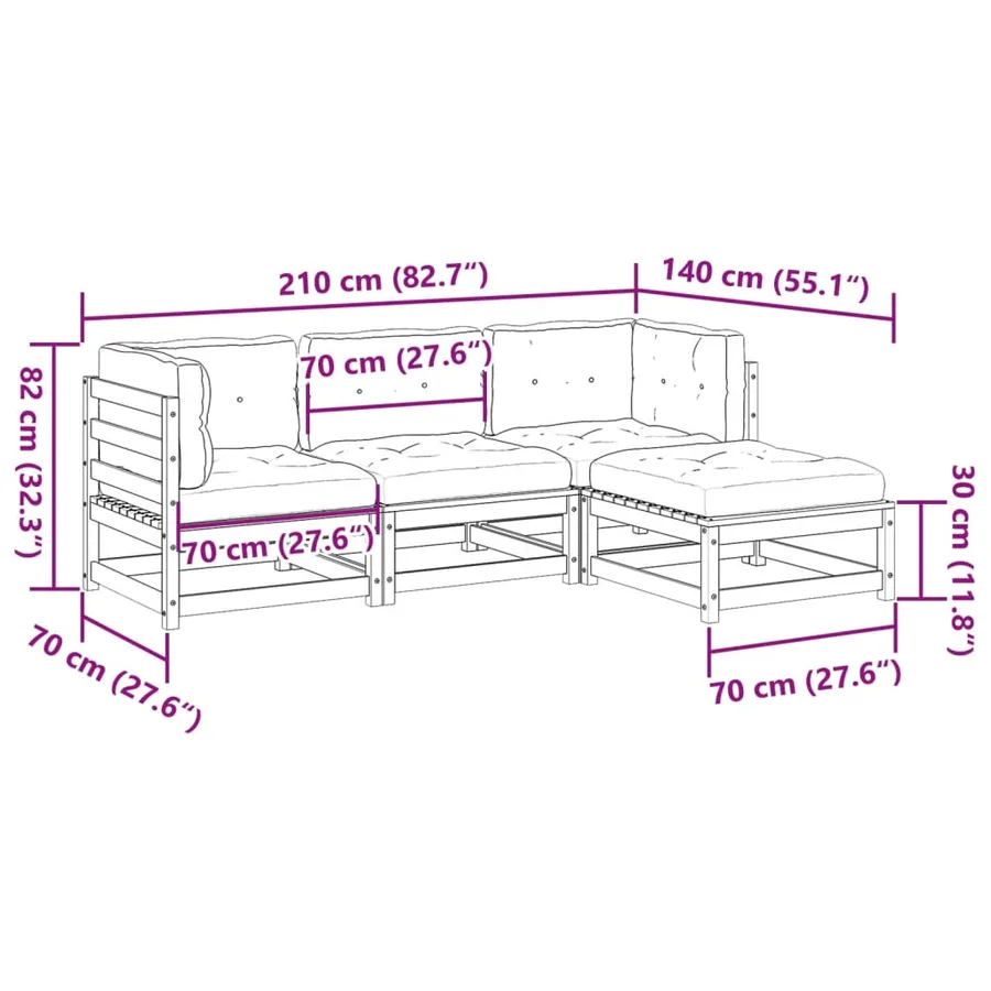Salon de jardin 4 pcs avec coussins bois de pin massif - 12