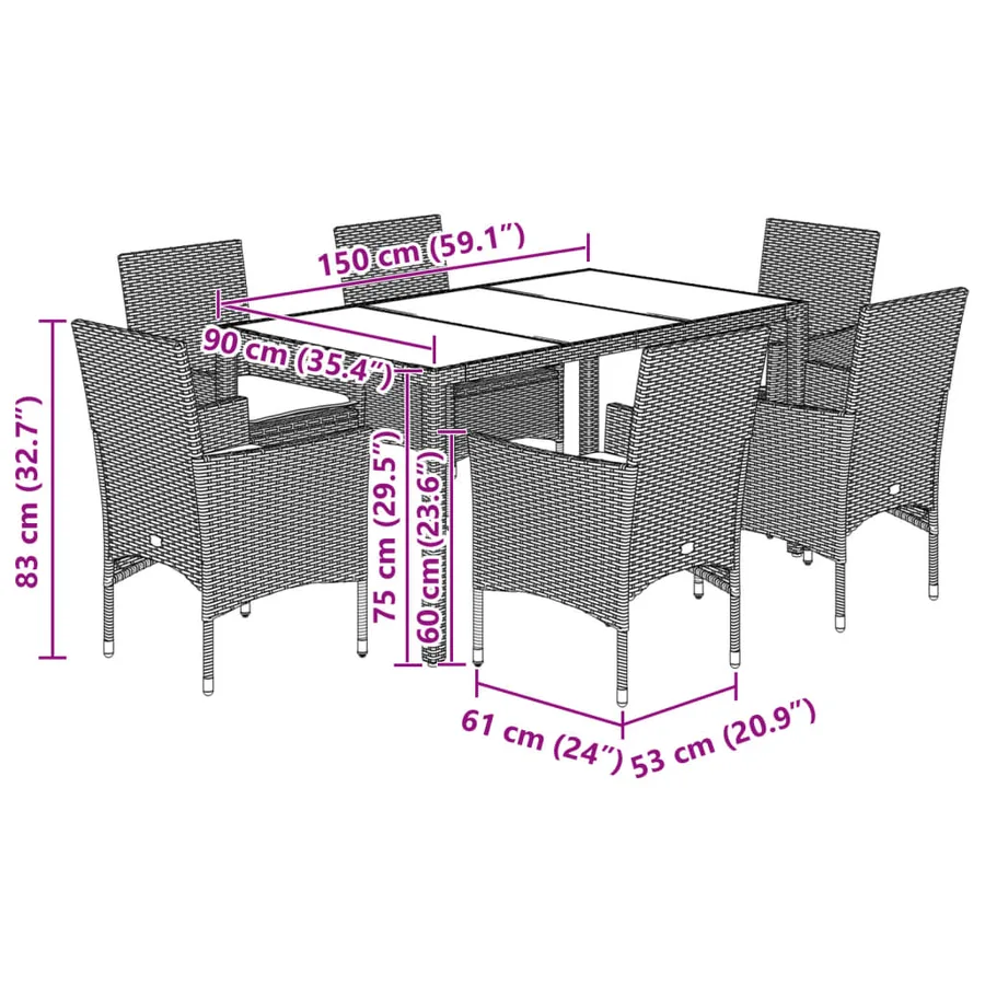 Ensemble à manger de jardin et coussins 5 pcs noir rotin verre - 7