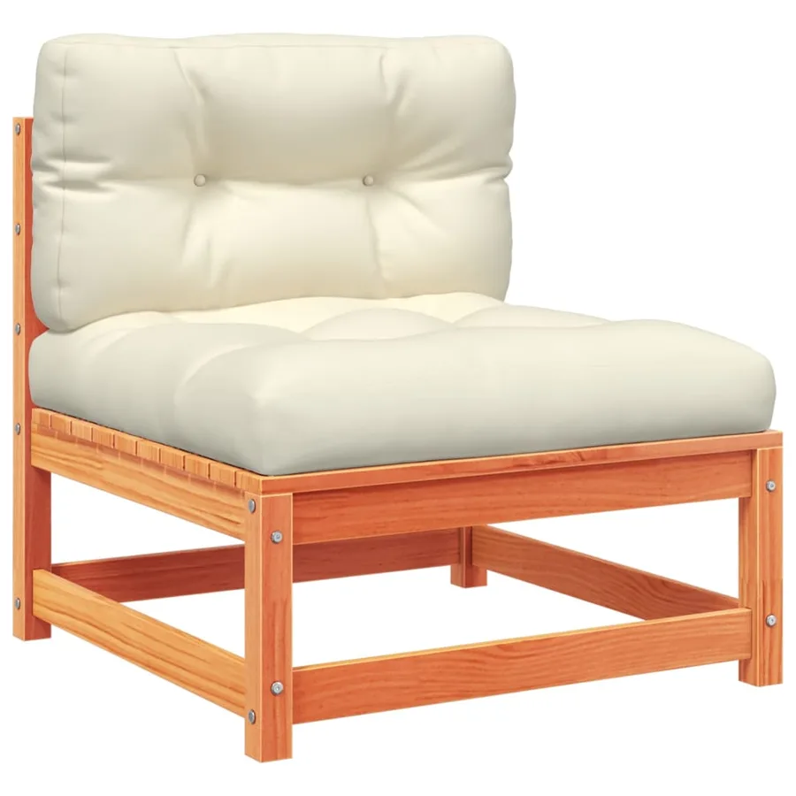Salon de jardin 3 pcs avec coussins cire marron bois pin massif - 5