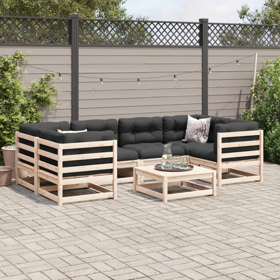 Salon de jardin 7 pcs avec coussins bois de pin massif - 3