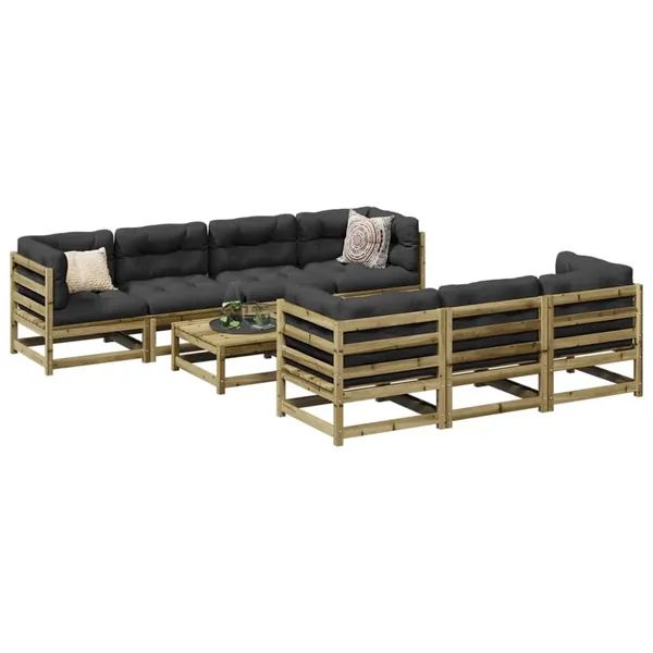 Salon de jardin 8 pcs avec coussins bois de pin imprégné