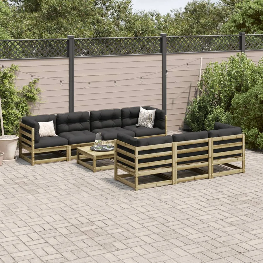 Salon de jardin 8 pcs avec coussins bois de pin imprégné - 3