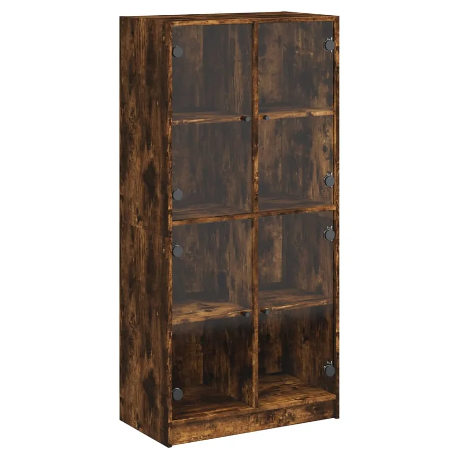 Buffet haut avec portes chêne fumé 68x37x142 cm bois ingénierie - 2