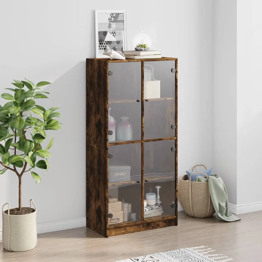 Buffet haut avec portes chêne fumé 68x37x142 cm bois ingénierie - 3