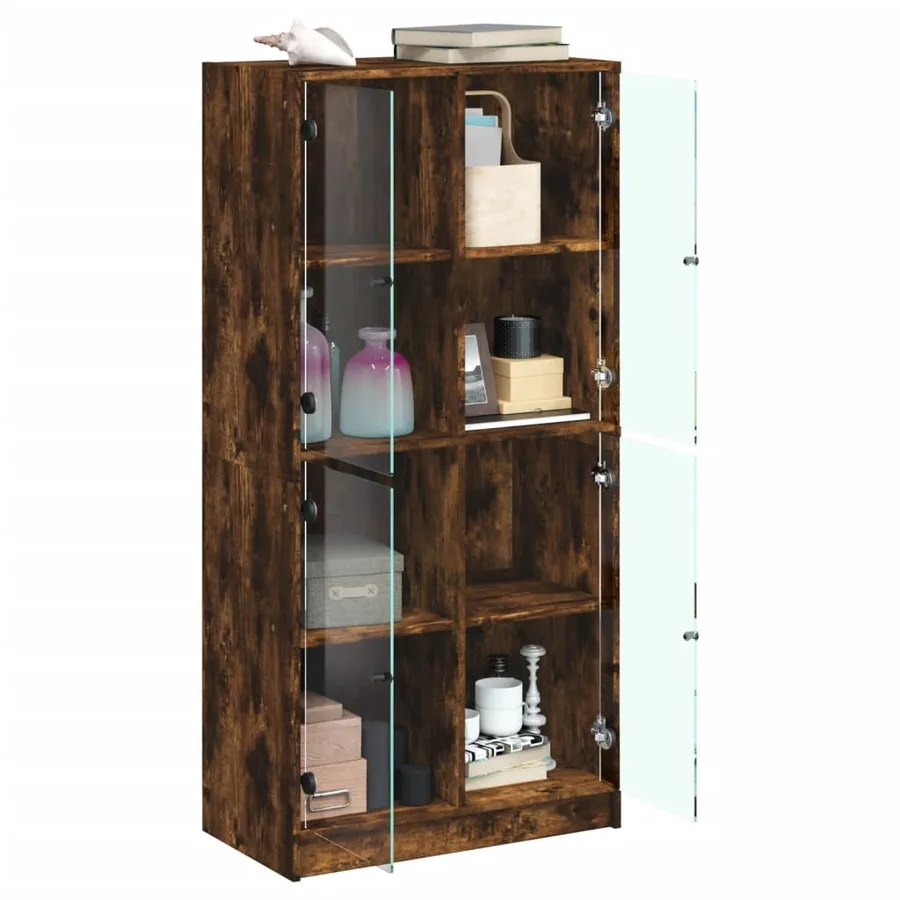 Buffet haut avec portes chêne fumé 68x37x142 cm bois ingénierie - 4