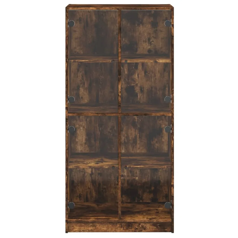 Buffet haut avec portes chêne fumé 68x37x142 cm bois ingénierie - 7