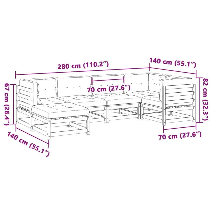 Salon de jardin 6 pcs avec coussins cire marron bois pin massif - 12
