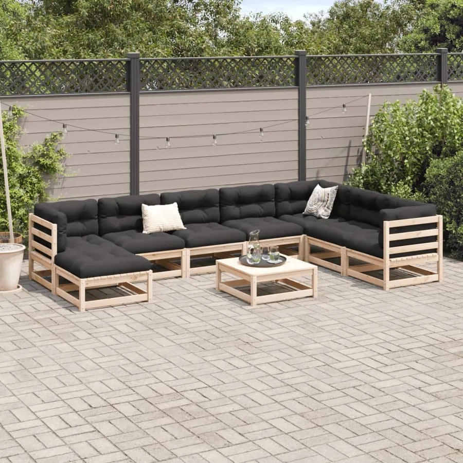 Salon de jardin 9 pcs avec coussins bois de pin massif - 3