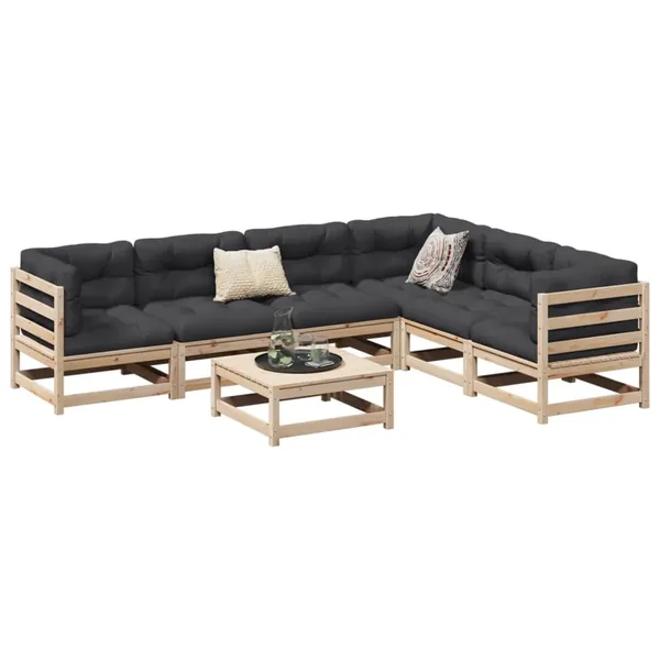 Salon de jardin 7 pcs bois de pin massif