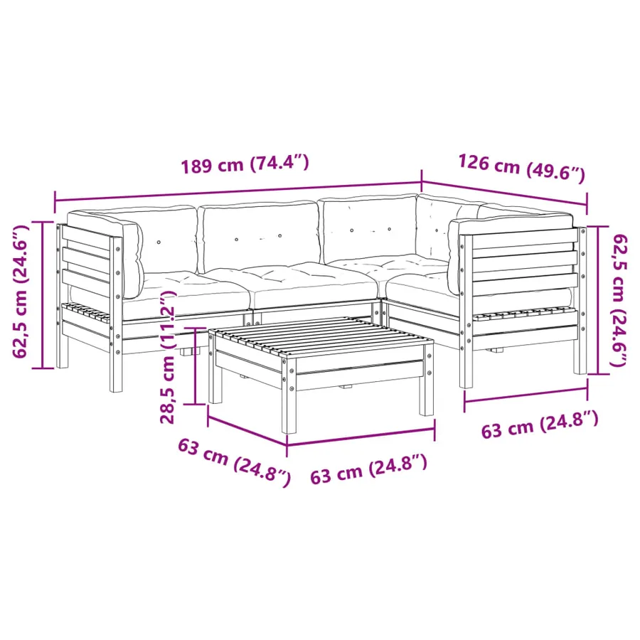 Salon de jardin 5 pcs et coussins bois massif sapin de douglas - 12