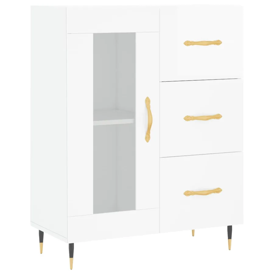 Buffet haut Blanc brillant 69,5x34x180 cm Bois d'ingénierie - 7