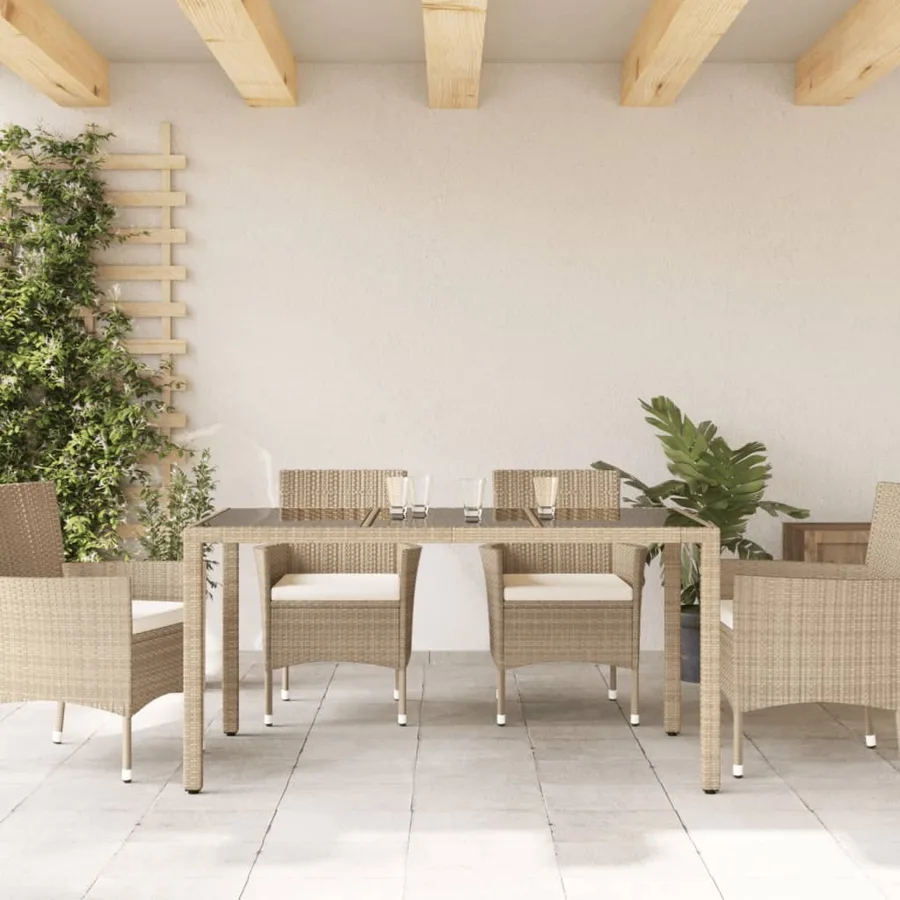 Table de jardin avec dessus en verre beige résine tressée - 3