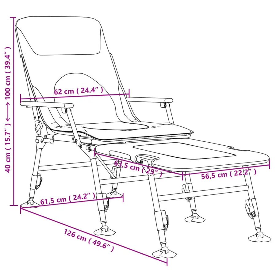Chaise longue de pêche avec pieds à boue réglables pliable vert - 11