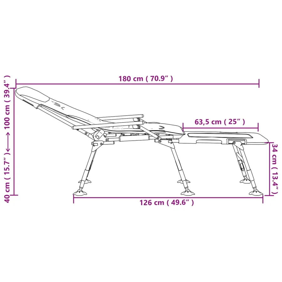 Chaise longue de pêche avec pieds à boue réglables pliable vert - 12