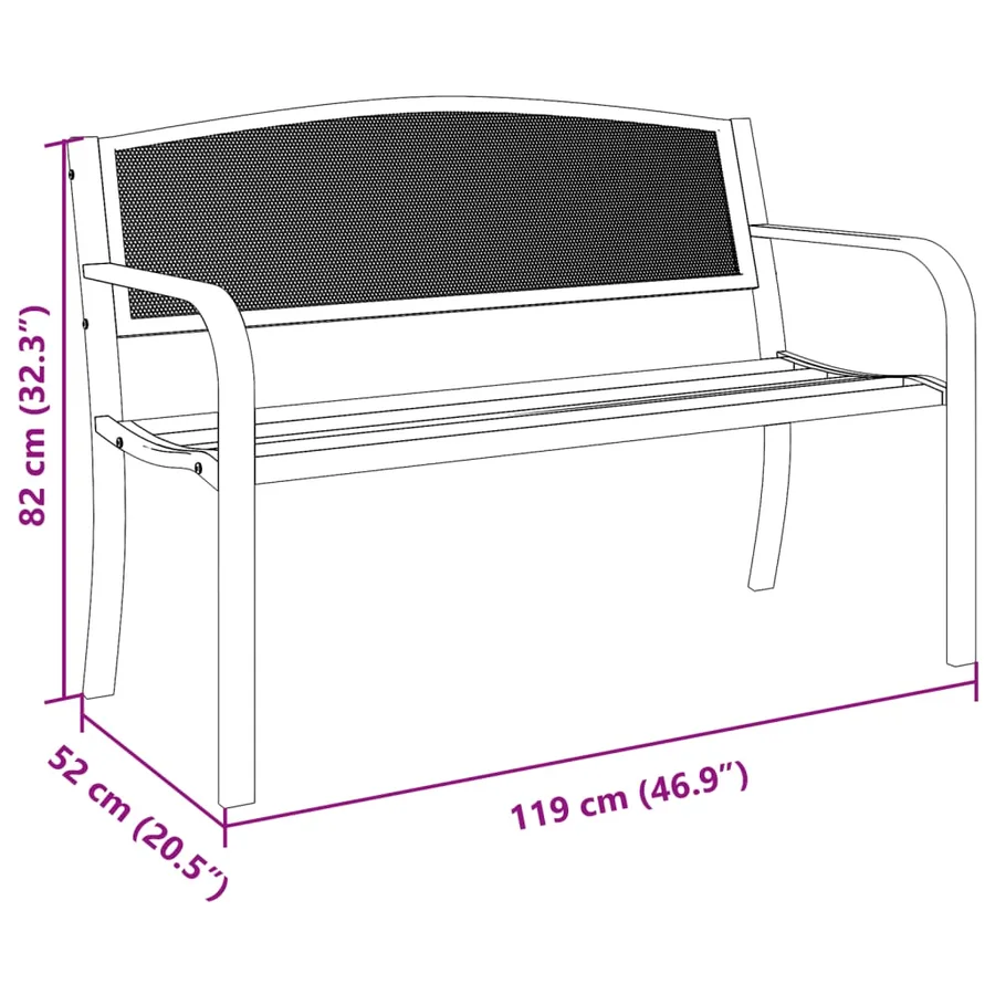 Banc de jardin 119 cm noir acier - 8