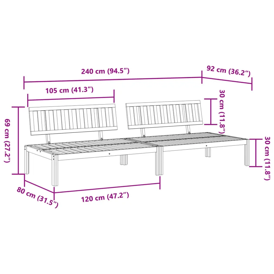 Canapés centraux palette de jardin 2 pcs bois massif d'acacia - 7