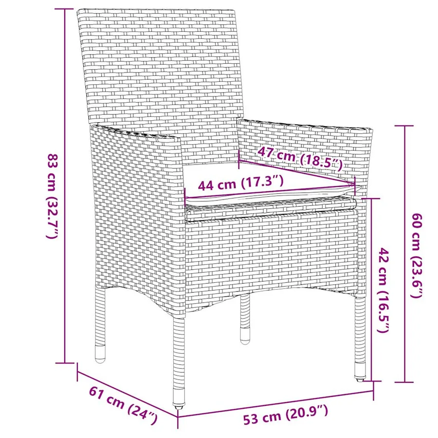 Ensemble à manger de jardin et coussins 3 pcs noir rotin verre - 8
