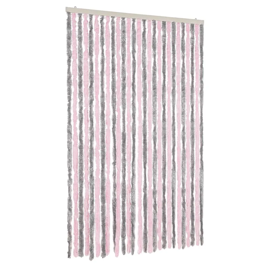 Rideau anti-mouches gris argenté et rose 118x220 cm chenille - 2