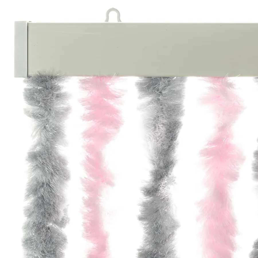 Rideau anti-mouches gris argenté et rose 118x220 cm chenille - 4