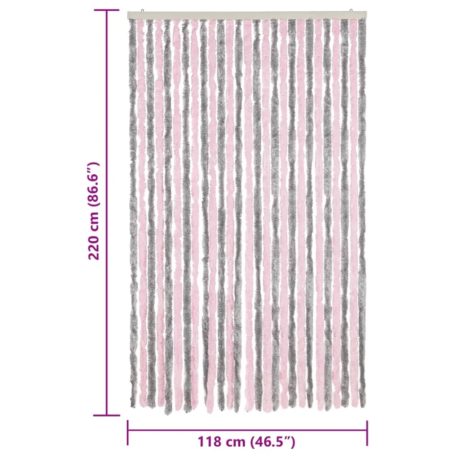 Rideau anti-mouches gris argenté et rose 118x220 cm chenille - 7