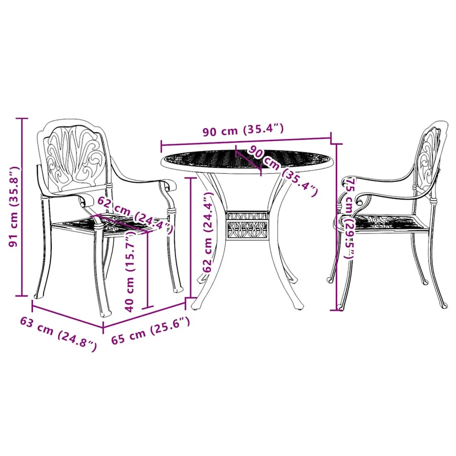 Ensemble de bistrot 3 pcs bronze aluminium coulé - 11