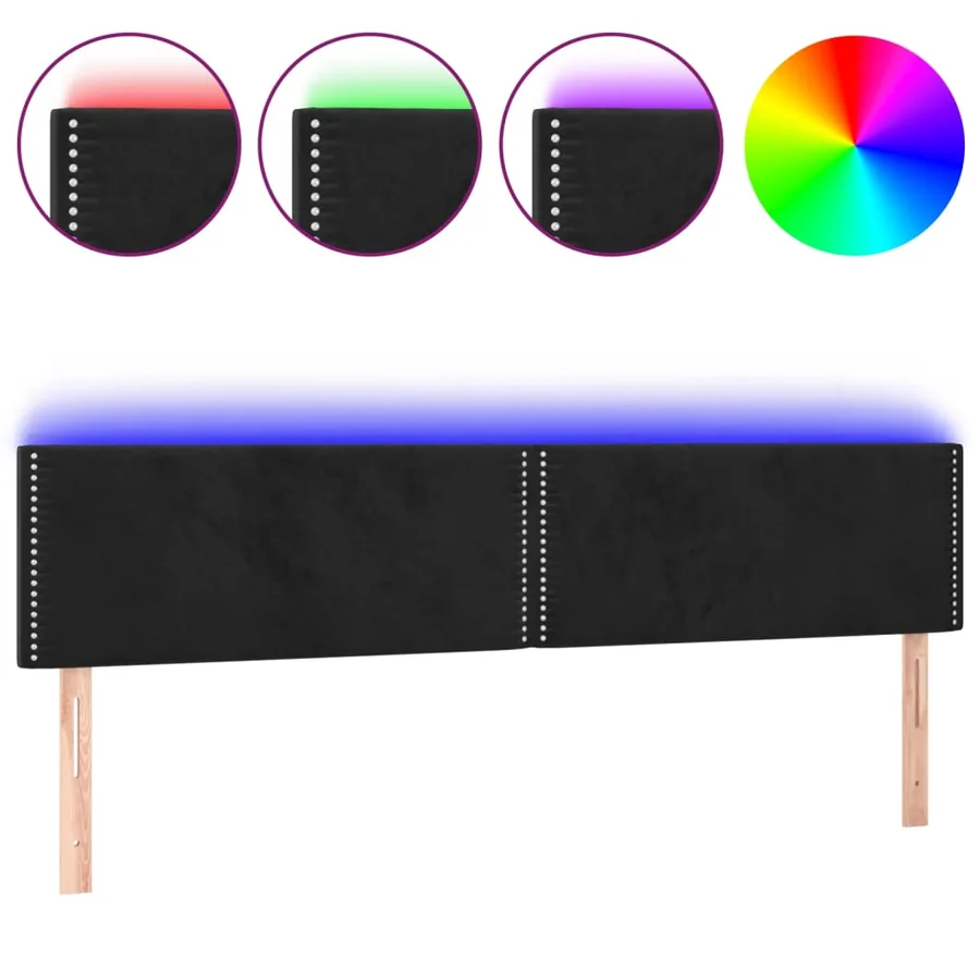Tête de lit à LED Noir 180x5x78/88 cm Velours - 2