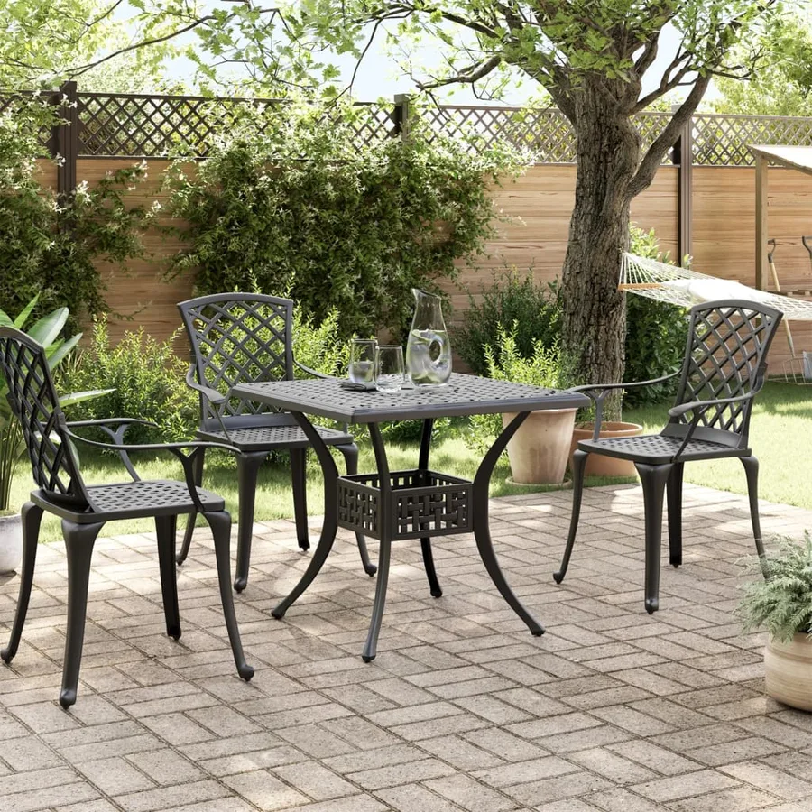 Table de jardin noir 80x80x75 cm aluminium coulé - 3