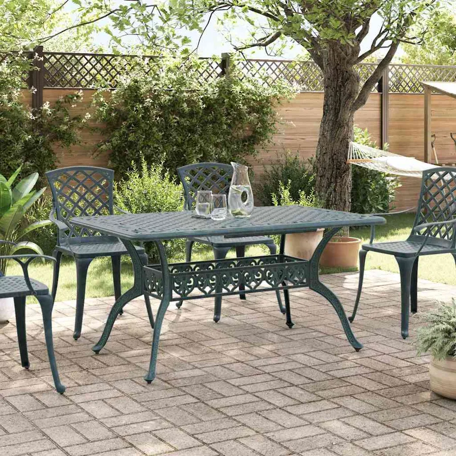 Table de jardin vert 150x90x72 cm aluminium coulé - 4