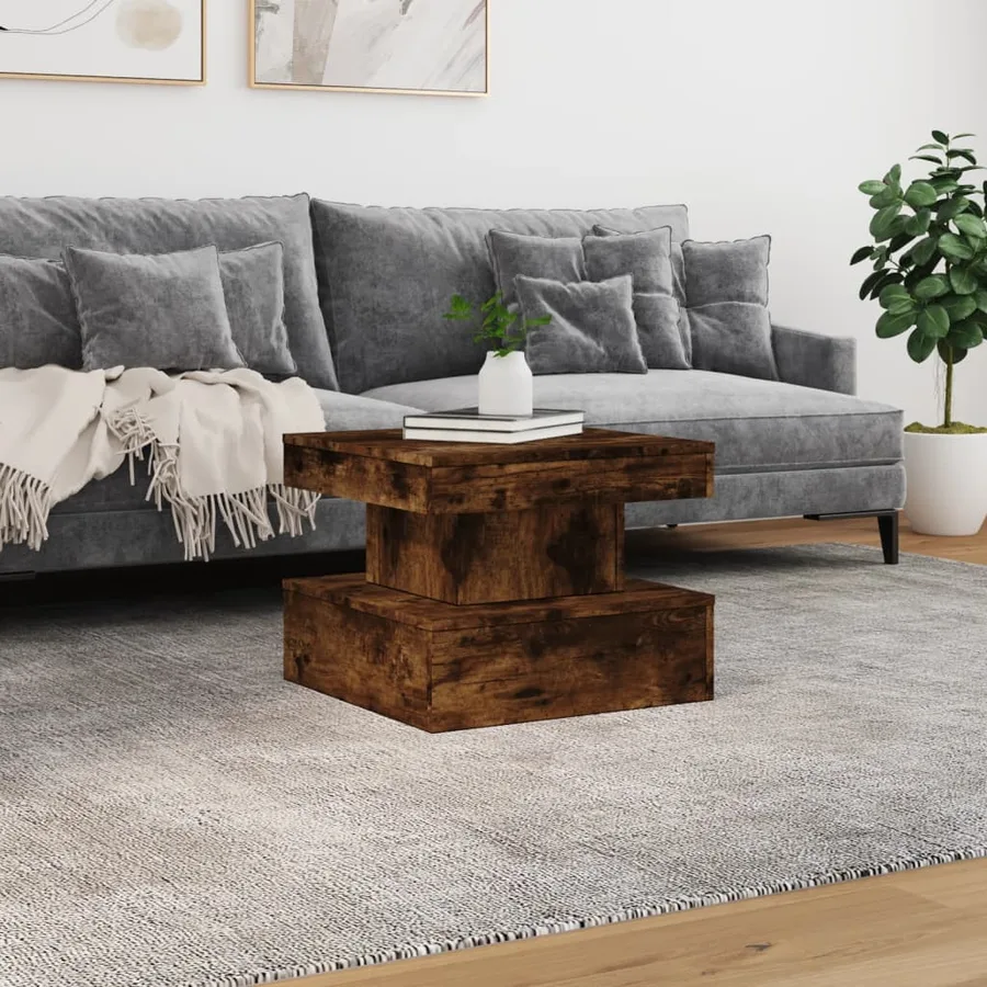 Table basse avec lumières LED chêne fumé 50x50x40 cm - 4