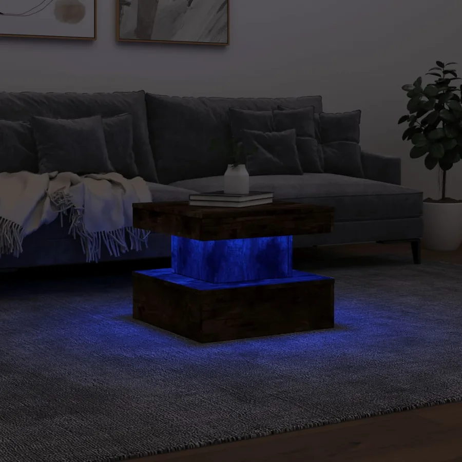 Table basse avec lumières LED chêne fumé 50x50x40 cm - 5