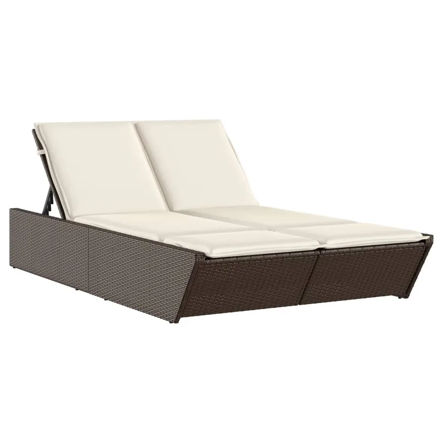 Chaise longue double avec coussins marron résine tressée - 2