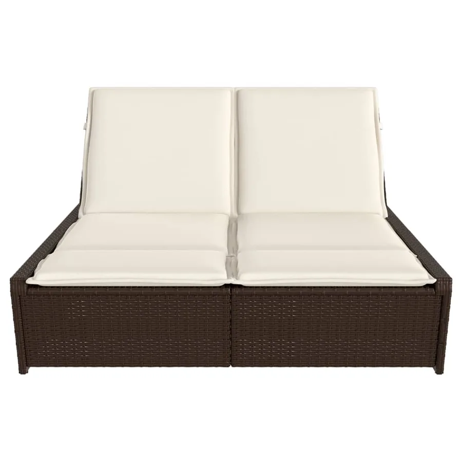 Chaise longue double avec coussins marron résine tressée - 3