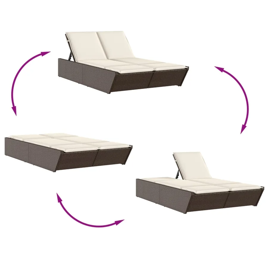 Chaise longue double avec coussins marron résine tressée - 6