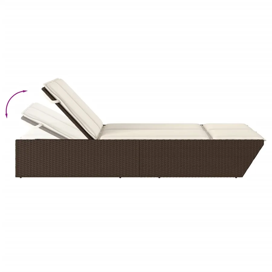 Chaise longue double avec coussins marron résine tressée - 7