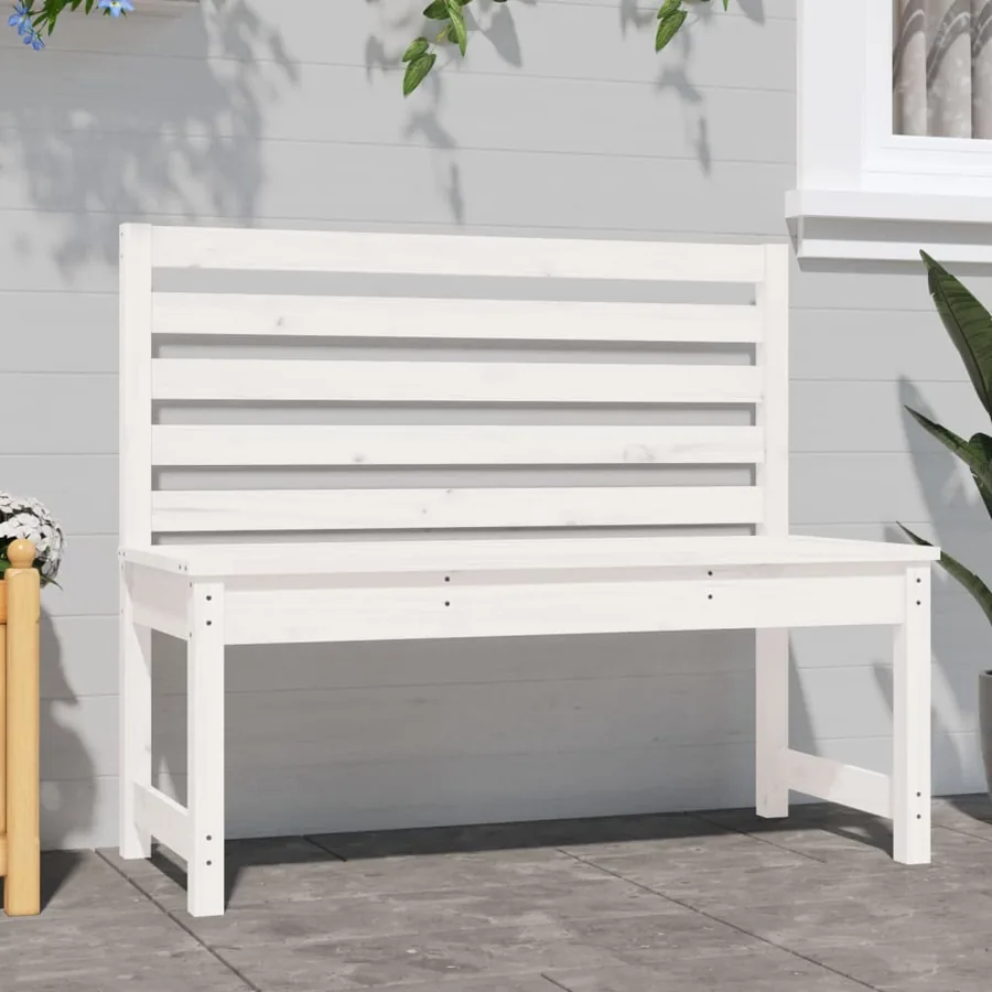 Banc de jardin blanc 109 cm bois massif de pin - 3