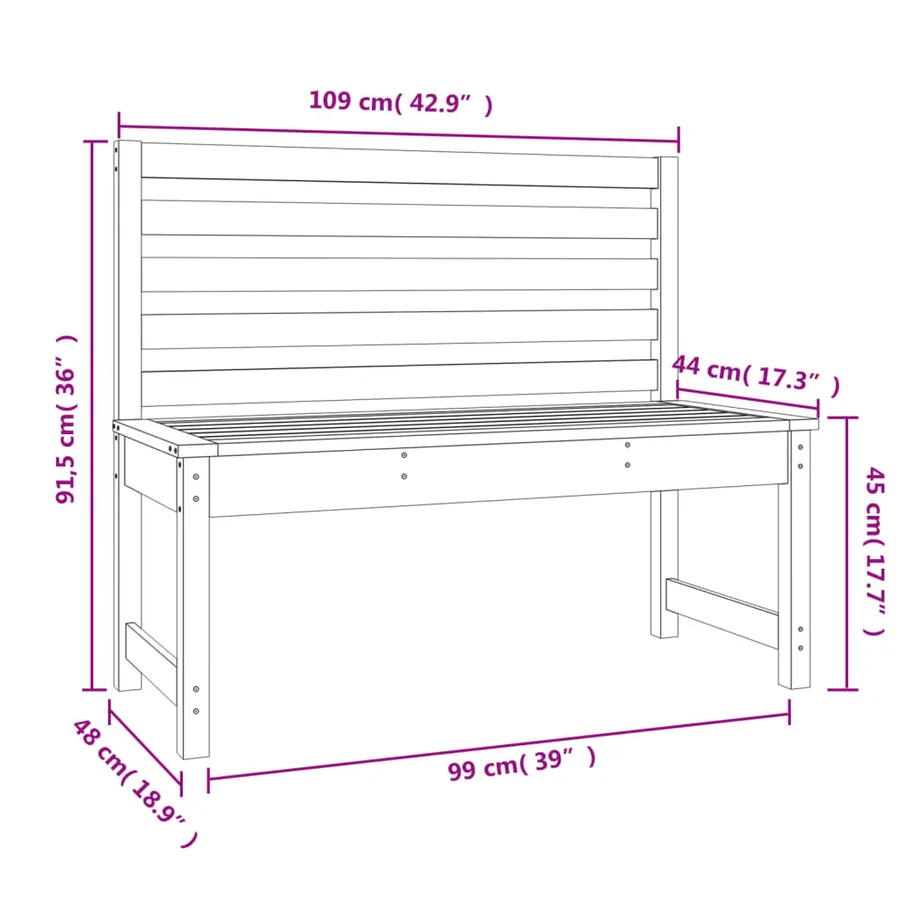 Banc de jardin blanc 109 cm bois massif de pin - 7