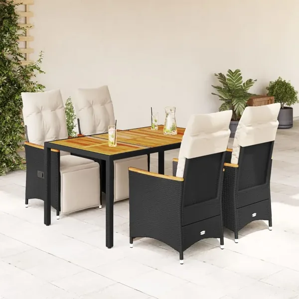 Ensemble de bistro de jardin 5 pcs coussins noir poly rotin