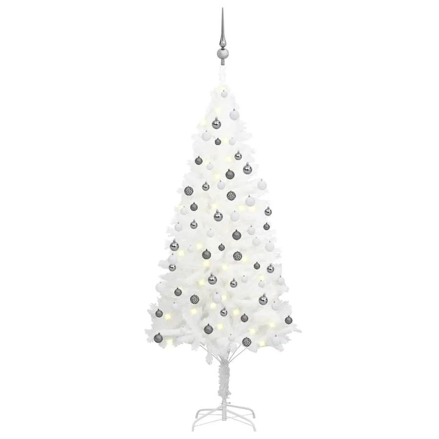 Arbre de Noël artificiel pré-éclairé et boules blanc 150 cm