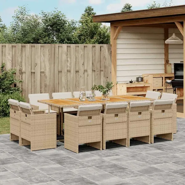 Ensemble à manger de jardin et coussins 13 pcs beige