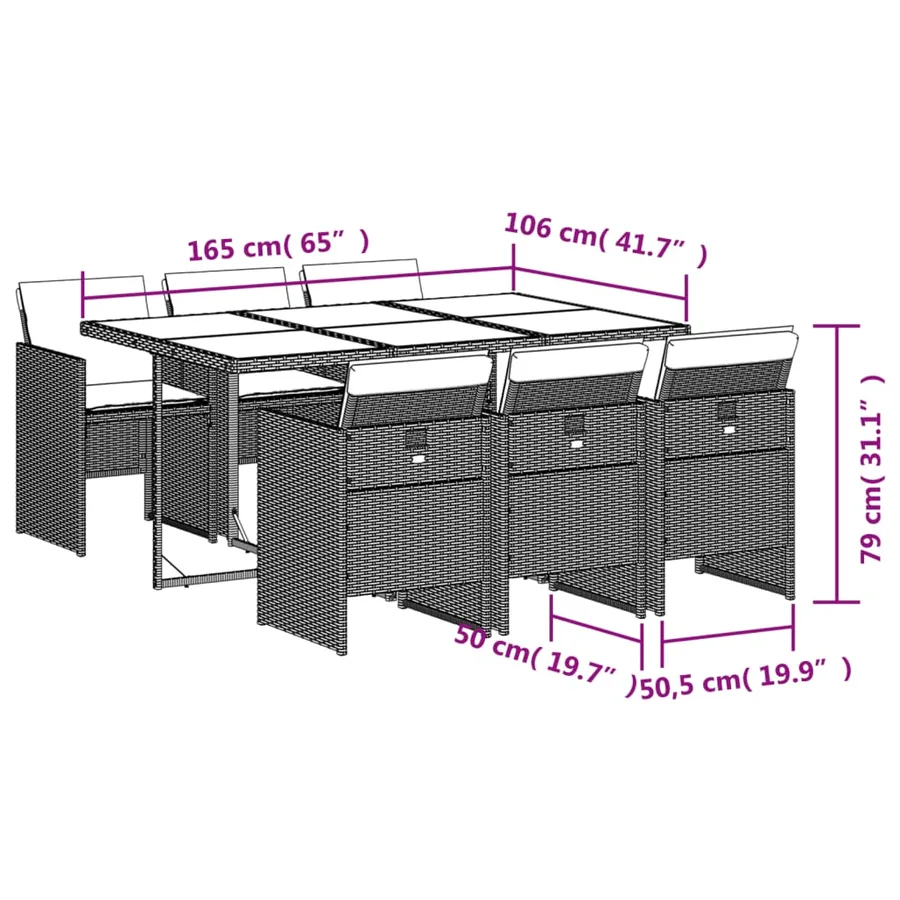 Ensemble à manger de jardin coussins 7pcs Noir Résine tressée - 9