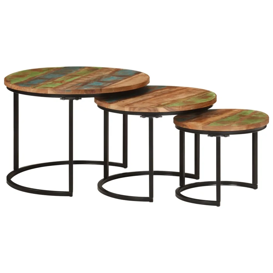 Tables gigognes 3 pcs bois massif de récupération - 11