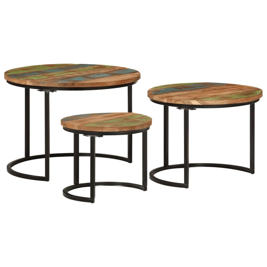 Tables gigognes 3 pcs bois massif de récupération - 2