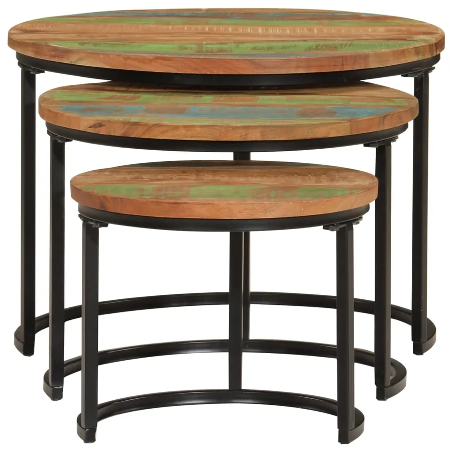 Tables gigognes 3 pcs bois massif de récupération - 4