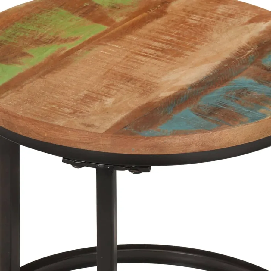 Tables gigognes 3 pcs bois massif de récupération - 5