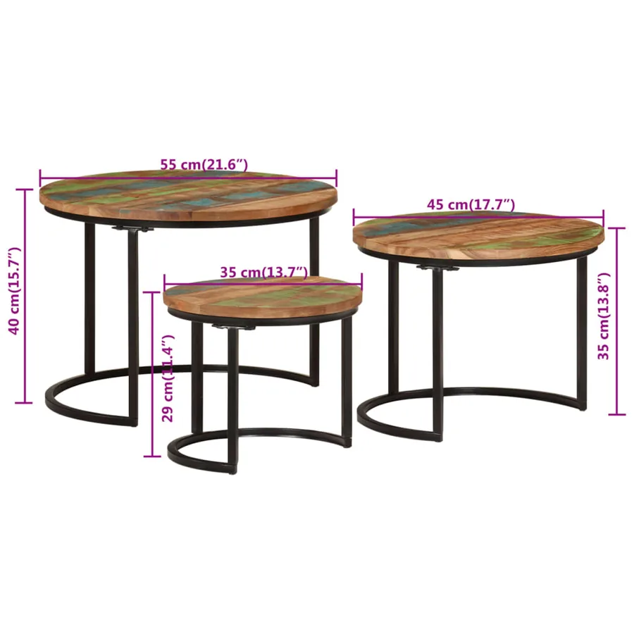 Tables gigognes 3 pcs bois massif de récupération - 7