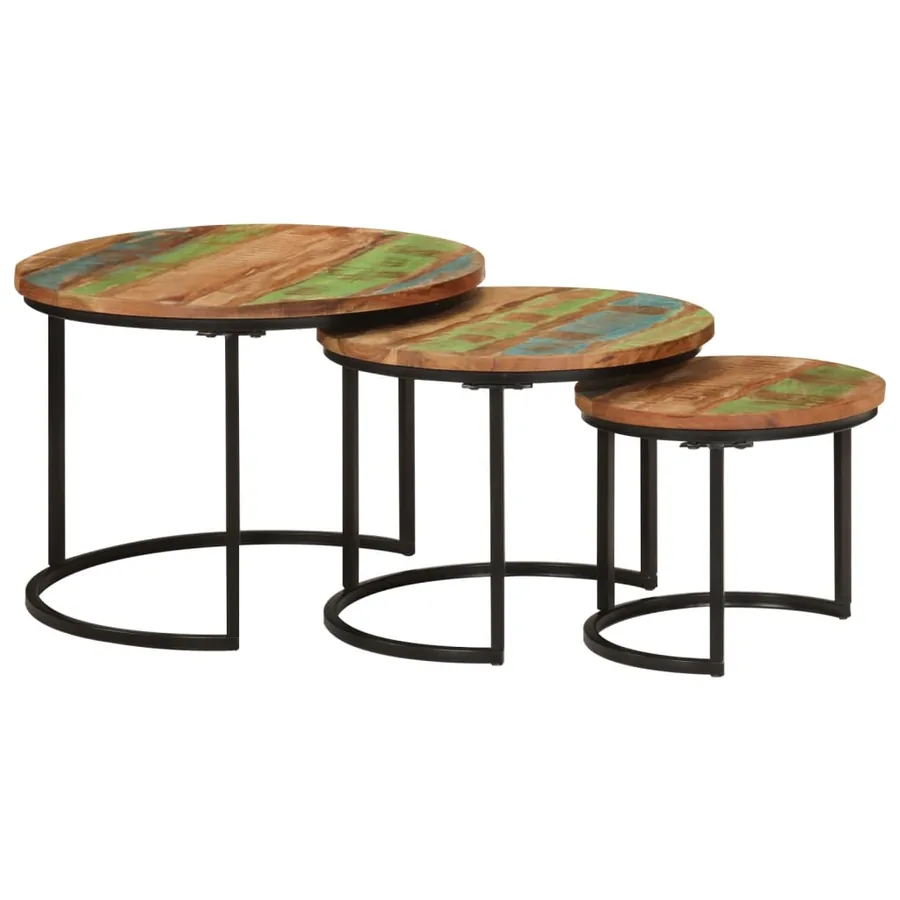 Tables gigognes 3 pcs bois massif de récupération - 8