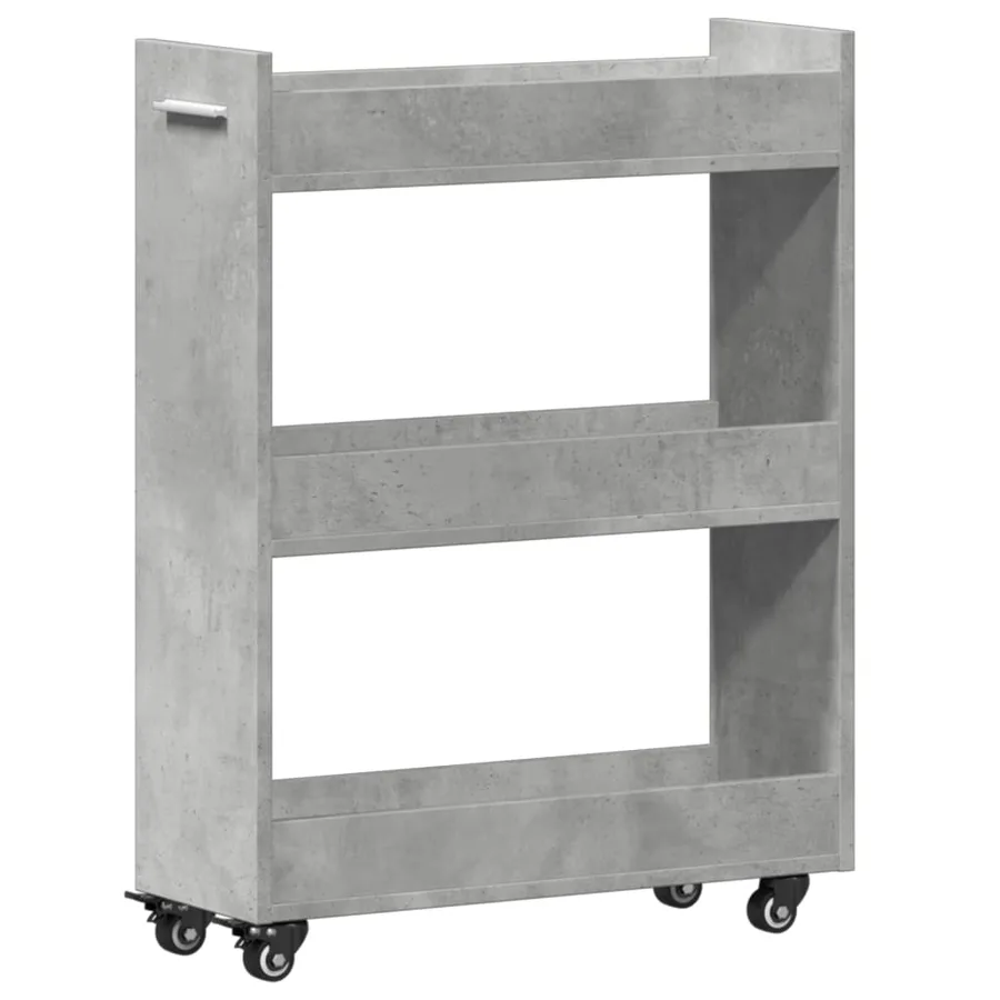 Armoire avec roues gris béton 60x22x79 cm bois d'ingénierie - 2