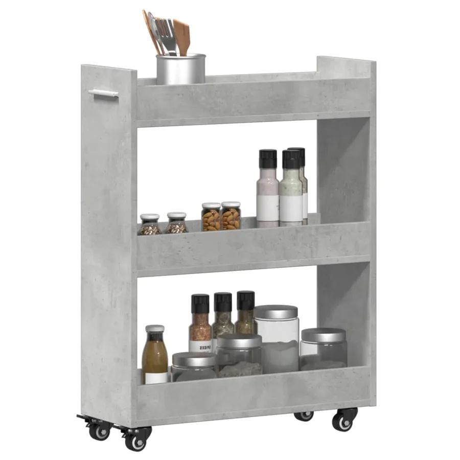 Armoire avec roues gris béton 60x22x79 cm bois d'ingénierie - 4