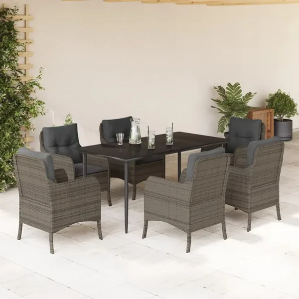 Ensemble à manger de jardin et coussins 7 pcs gris rotin