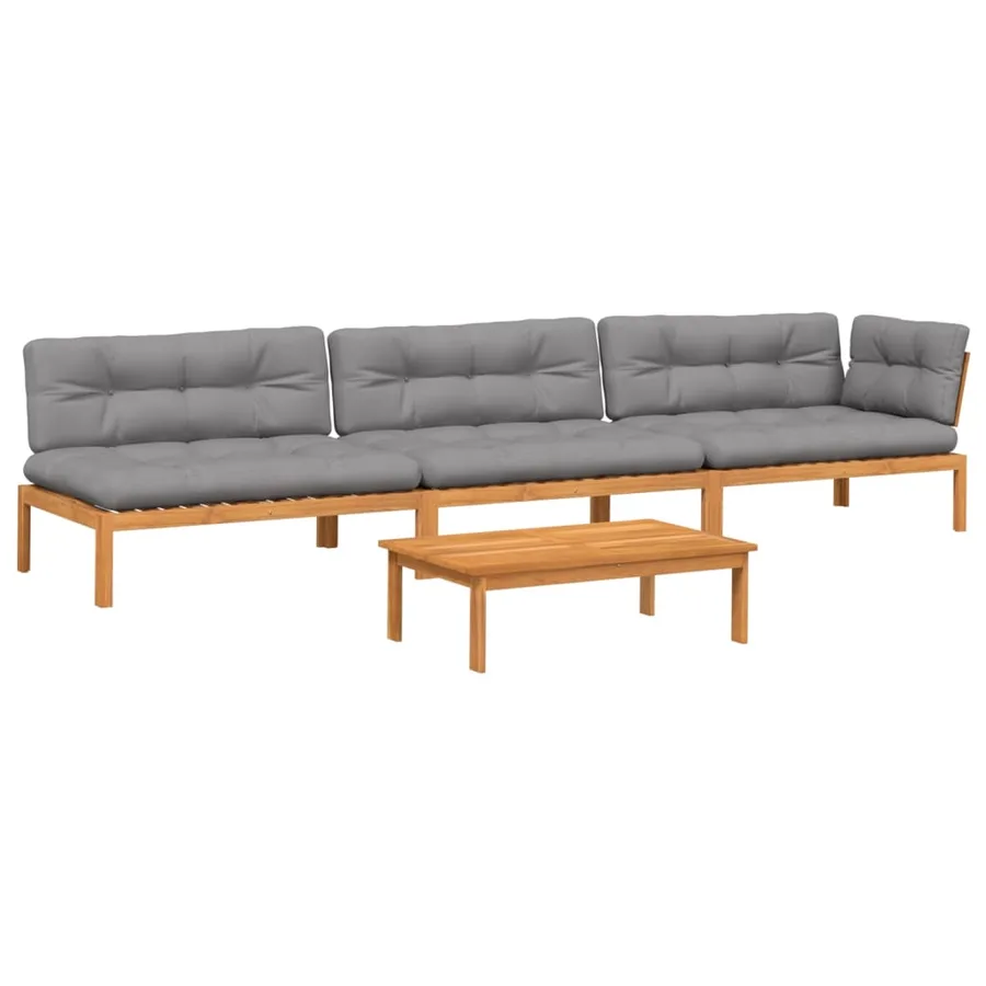 Salon palette de jardin avec coussins 4pcs bois d'acacia massif - 2